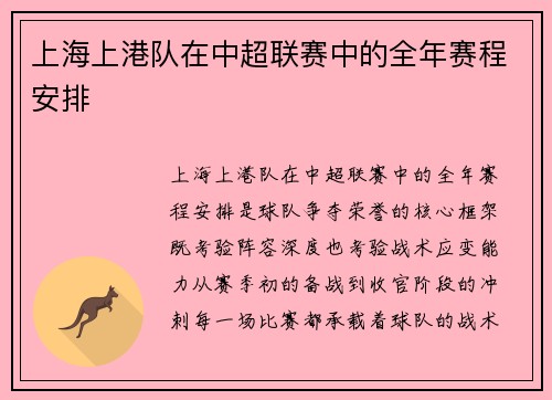 上海上港队在中超联赛中的全年赛程安排